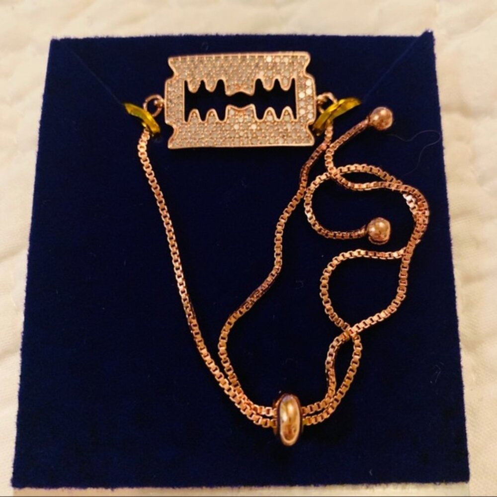 Rose Gold CZ Razor Blade Bolo Bracelet